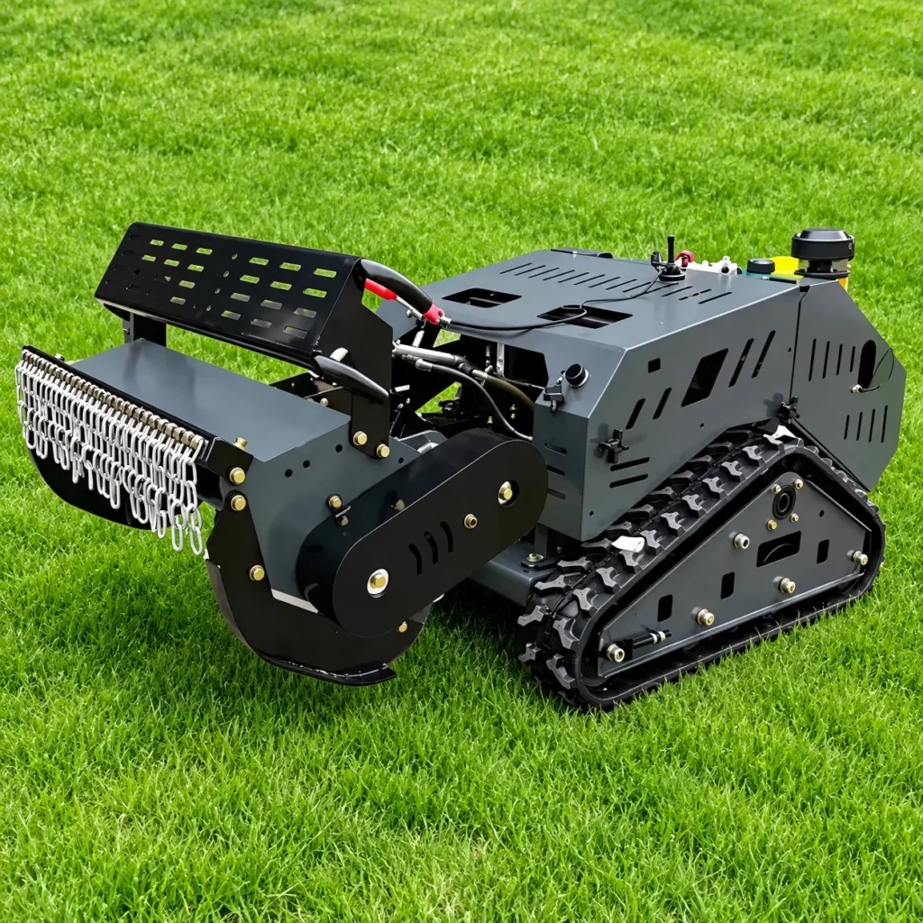 Remote control multi-function diesel tiller for mowing, tilling, trenching and weeding