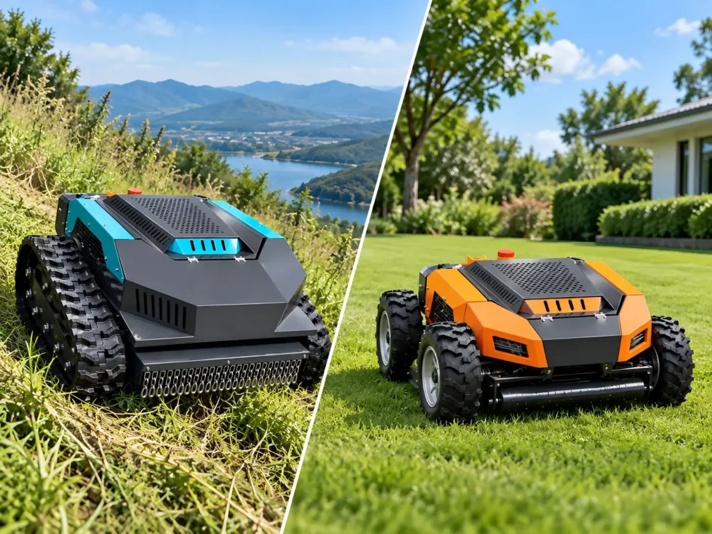 Tracked vs wheeled remote control lawn mowers for different terrain